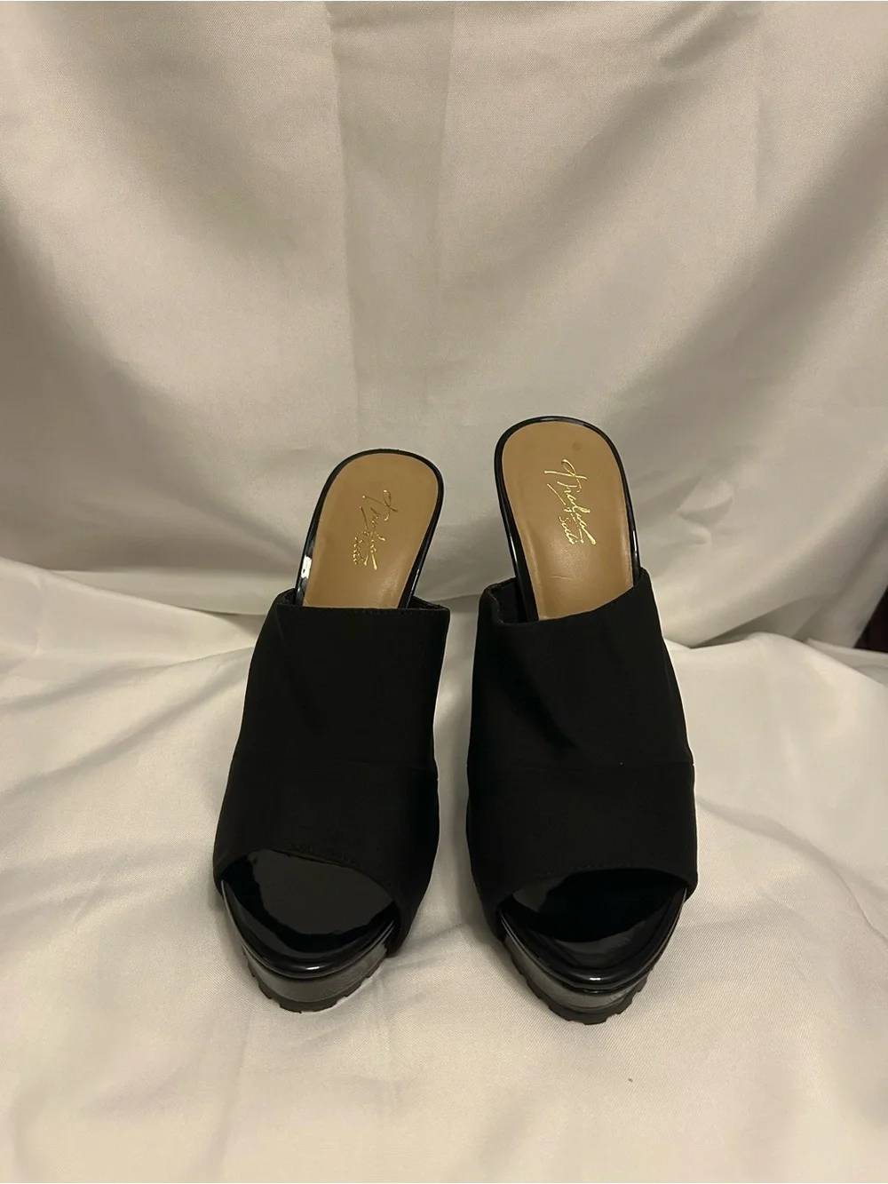 Thalia Sodi Black Open-Toe Stiletto Mule Heels